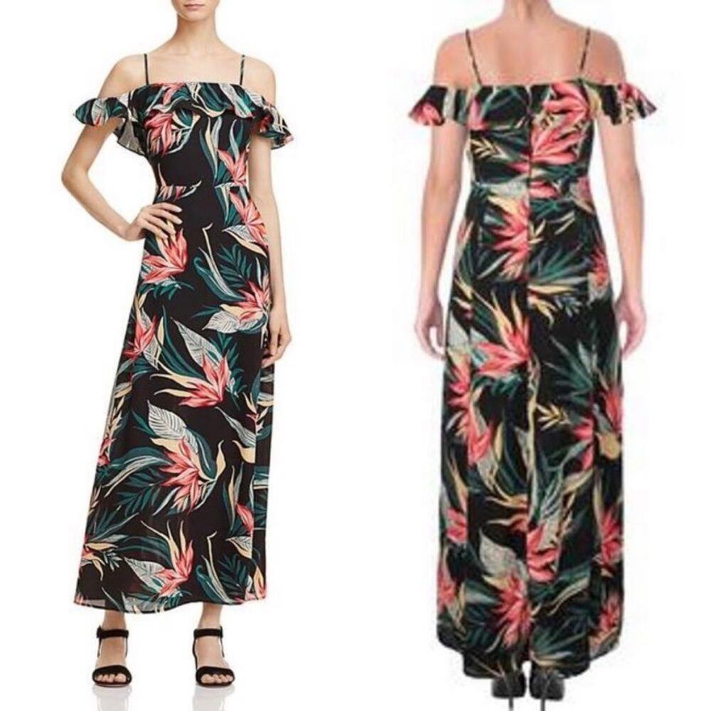 Rebecca Minkoff Davis Off-The-Shoulder Tropical Floral Maxi Dress Size XXS NWT
